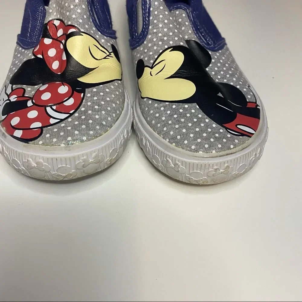 DISNEY Kids Minnie and Mickey Kissing Slip On Blue Sparkly Polka Dot Shoes - Picture 3 of 9